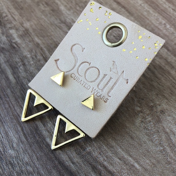 Geometric Gold Ear Jackets - Picture 1 of 6